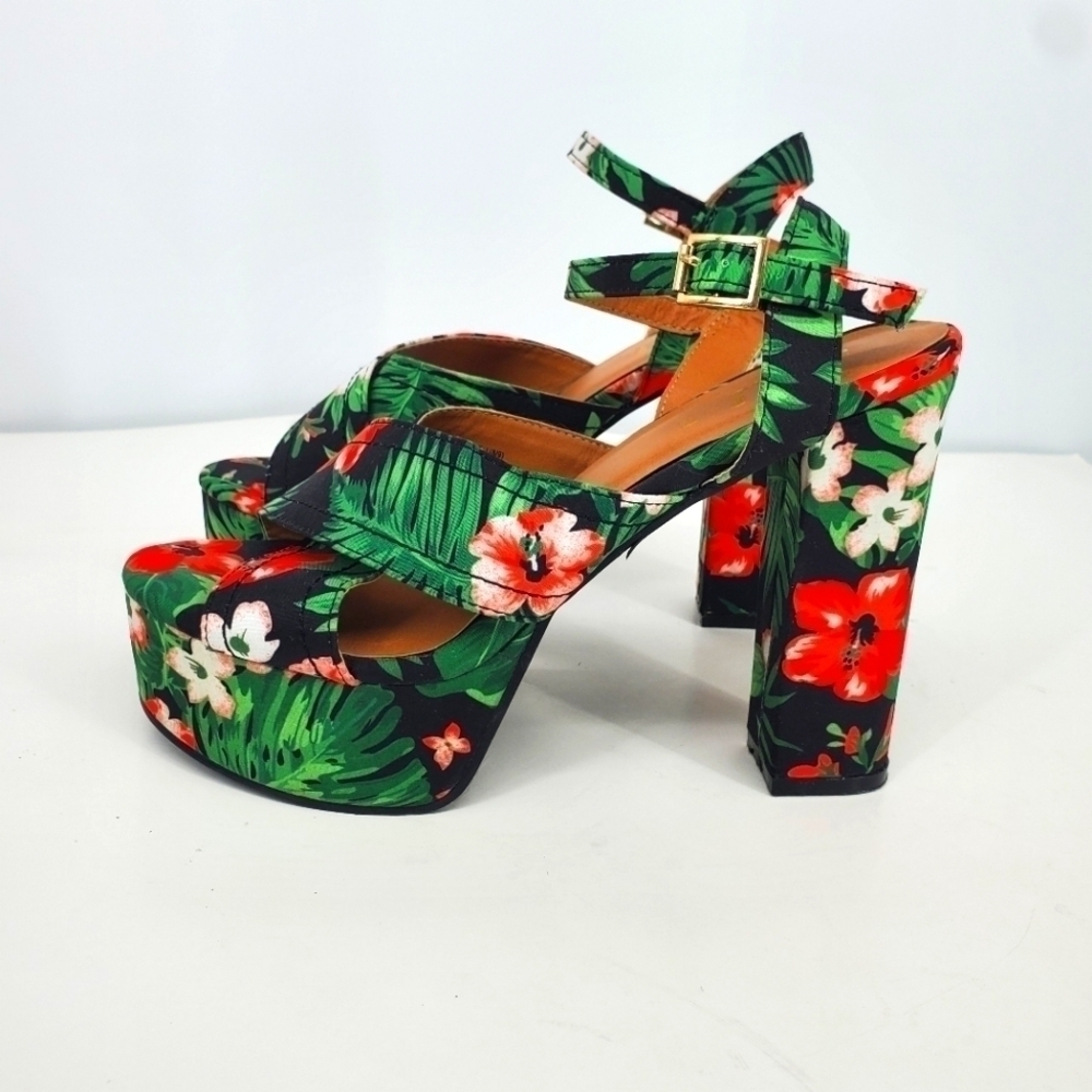 Etc. Hawaiian Chunky Heels Platforms Women Size 9 Shoes Floral